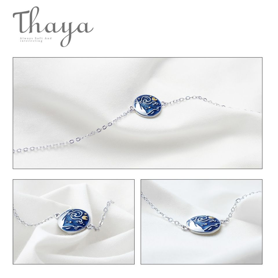 Starry Night Bracelet Thaya Van Gogh Enamel Cloisonne Plated Bracelet Star Moon Night Oil Painting s925 Silver Bracelet Jewelry 2 0b782d3d