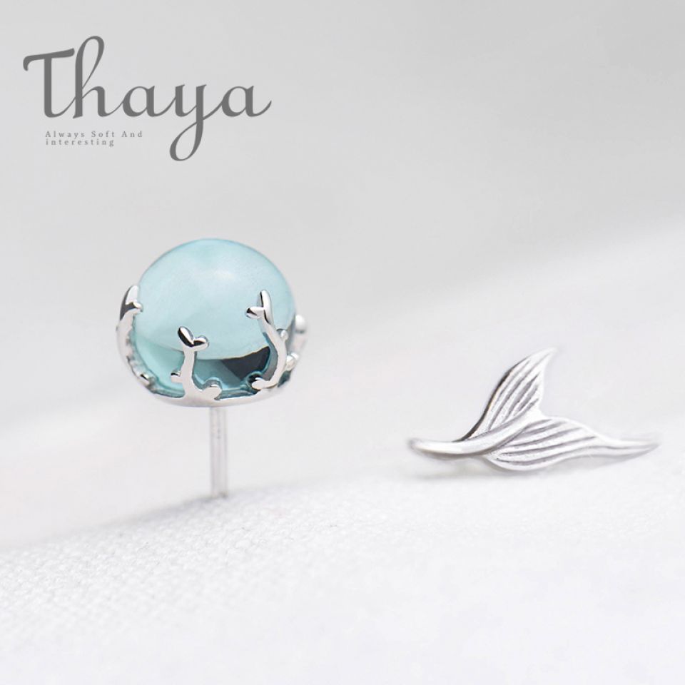 Mermaid Foam Bubble Earrings Thaya Mermaid Bubble Studs Earrings s925 Silver Blue Crystal Seaweed Cushion fishtail Earring for Women jewelry 2 16479f41