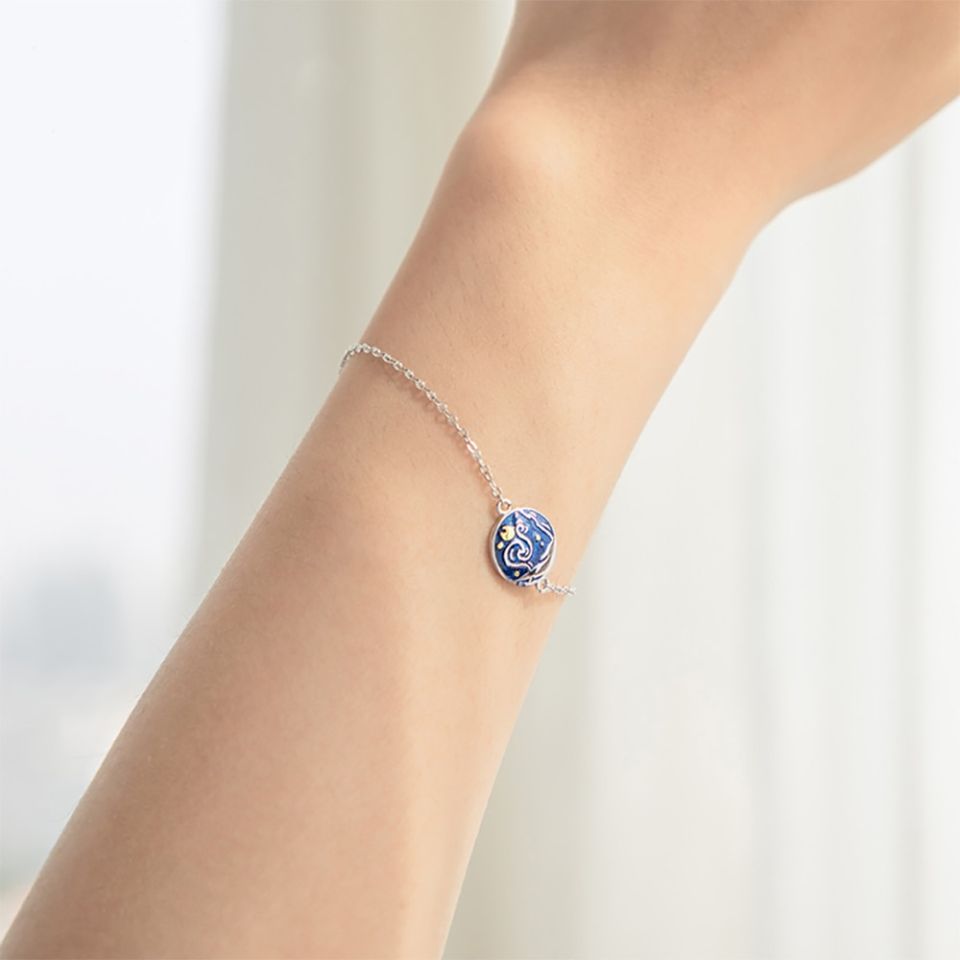 Starry Night Bracelet Thaya Van Gogh Enamel Cloisonne Plated Bracelet Star Moon Night Oil Painting s925 Silver Bracelet Jewelry 4 1ef5a416