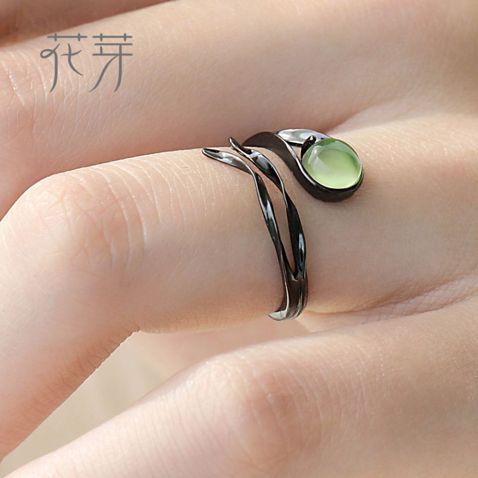 Meteor Ring Thaya Flying Meteor Chalcedony Emerald Ring Tension Setting Vintage Gem Stone Black S925 Sterling Silver Jewelry 3 2078add6