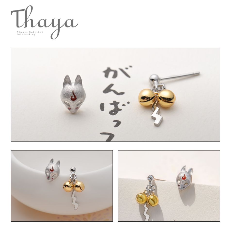 Fox Mask Earrings Thaya Fox Stud Earrings S925 Silver Animal 3d Fox Mask Handmade Golden Bell Earrings For Women 5 2b50e5ce