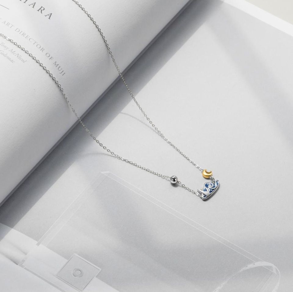 Starry Night Necklace Thaya s925 Silver Emerald Van Gogh s Necklace Glitter Sky Gold Moon Star Pendant Necklace Bohemian 2 2f1d3eb6