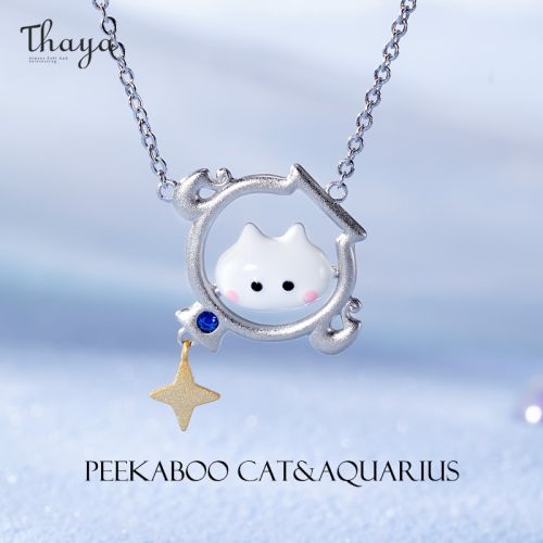 Aquarius Peekaboo Cat Constellation Necklace