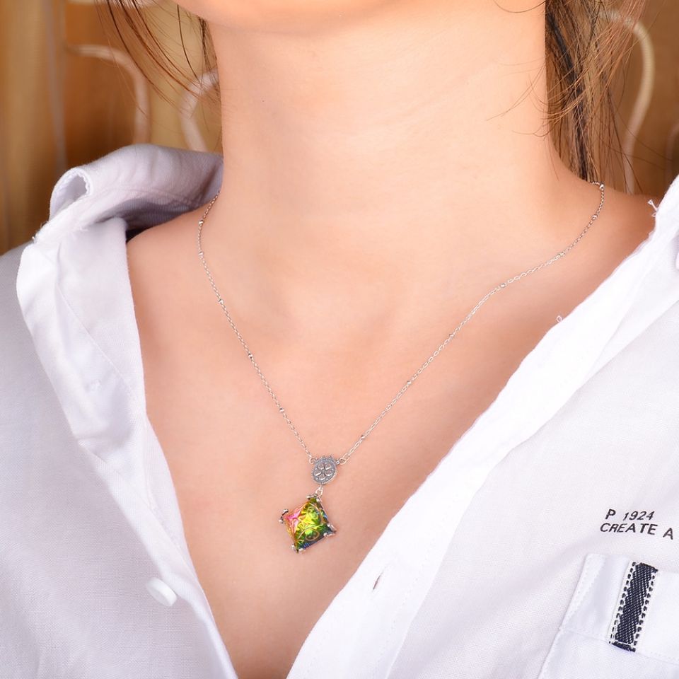 Magical Pyramid Necklace 5 Magical Pyramid Necklace MosDream Pyramid Cabochons Vitrail Engraved Pendant Necklace for women Western Antique s925 silver Necklace Romatic 5 328516e5