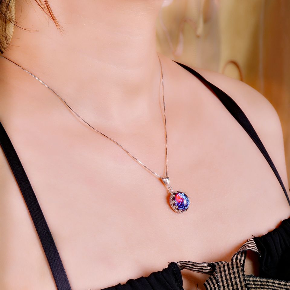 Dragon's Breath Necklace MosDream Dragon s Breath Pendant Necklace Fire Opal Round Cabochon 13mm Vintage Elegant Gift for Women 19 3aa666fa