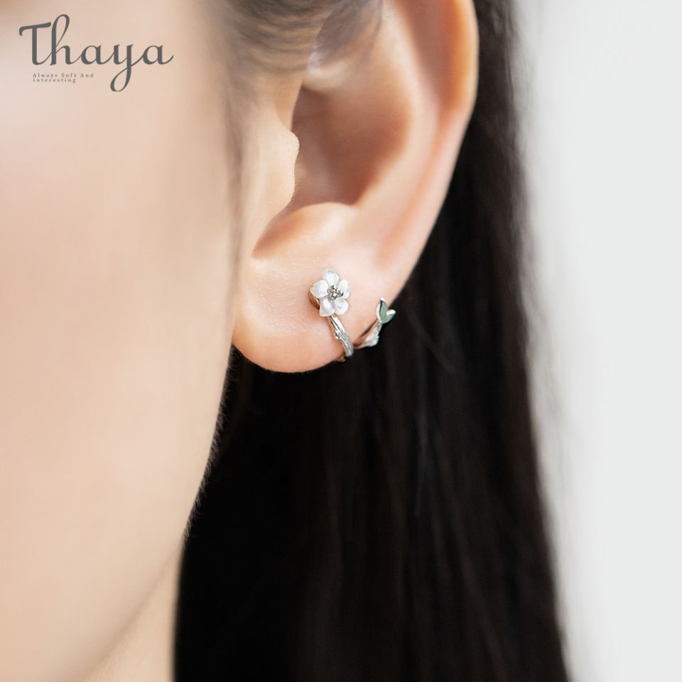 White Cherry Earrings Thaya blanco cereza s925 pendientes de plata flor redondo pendientes para mujer elegante joyer a fina 1 4720ae47