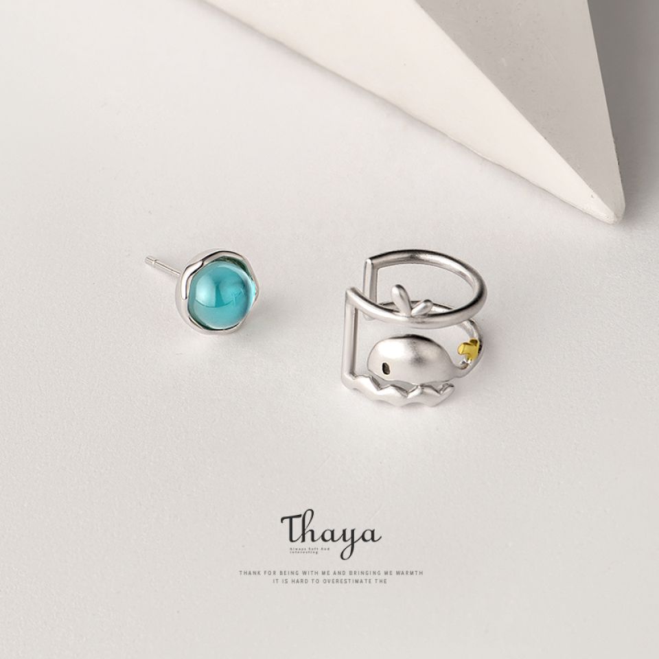 Asymmetric Blue Whale Sea Earrings Thaya Asymmetric Blue Whale Sea Earrings 925 sterling silver Earrings Original Design Jewelry for Women Fashion 1 4f52ecc9