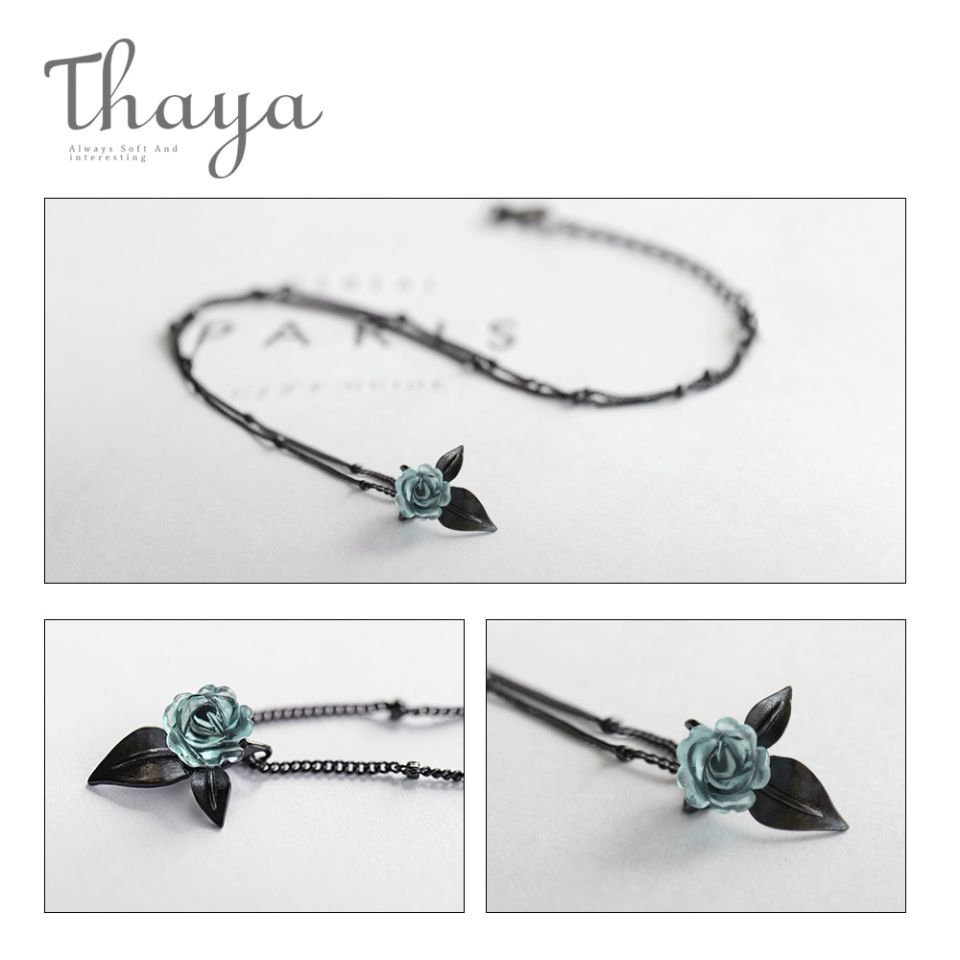 Blue Rose And Thorn Necklace Thaya Genuine s925 Silver Blue Rose Flower Crystal Pendant Necklace Plant Jewelry Ladies for Necklace Women 2 560aeb57