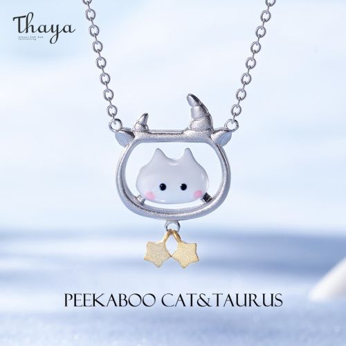 Taurus Peekaboo Cat Constellation Necklace