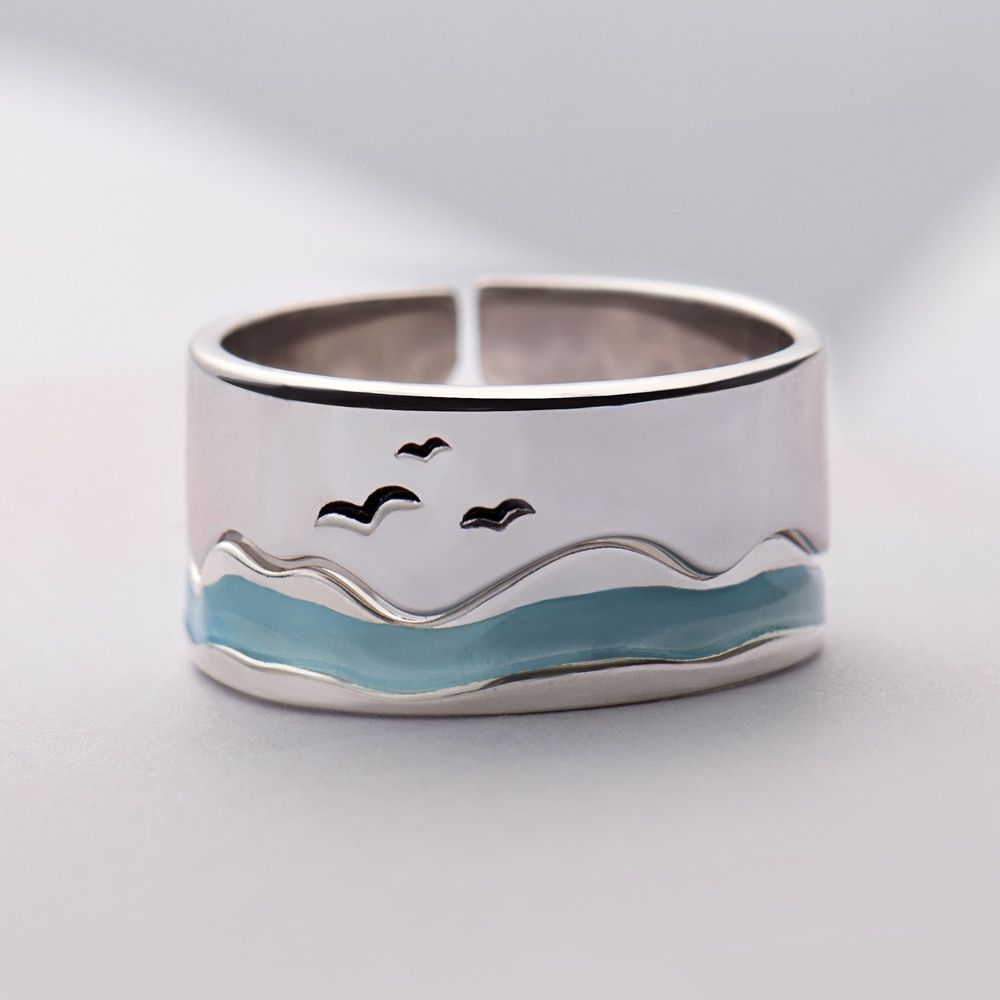 Provence Couple Ring Thaya Ends Of The Earth Design Finger Rings S925 Silver Sky Blue Wave jellyfish Tropical Ring 63778652