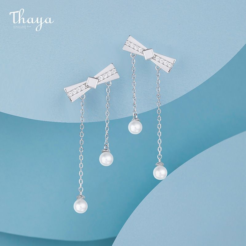 Tiny Pearls & Hearts Bracelet 19 Bow-knot Tassel Earrings