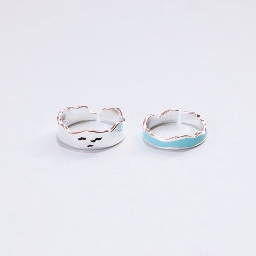 Seagull and Ocean Waves Enamel Couple Ring Set