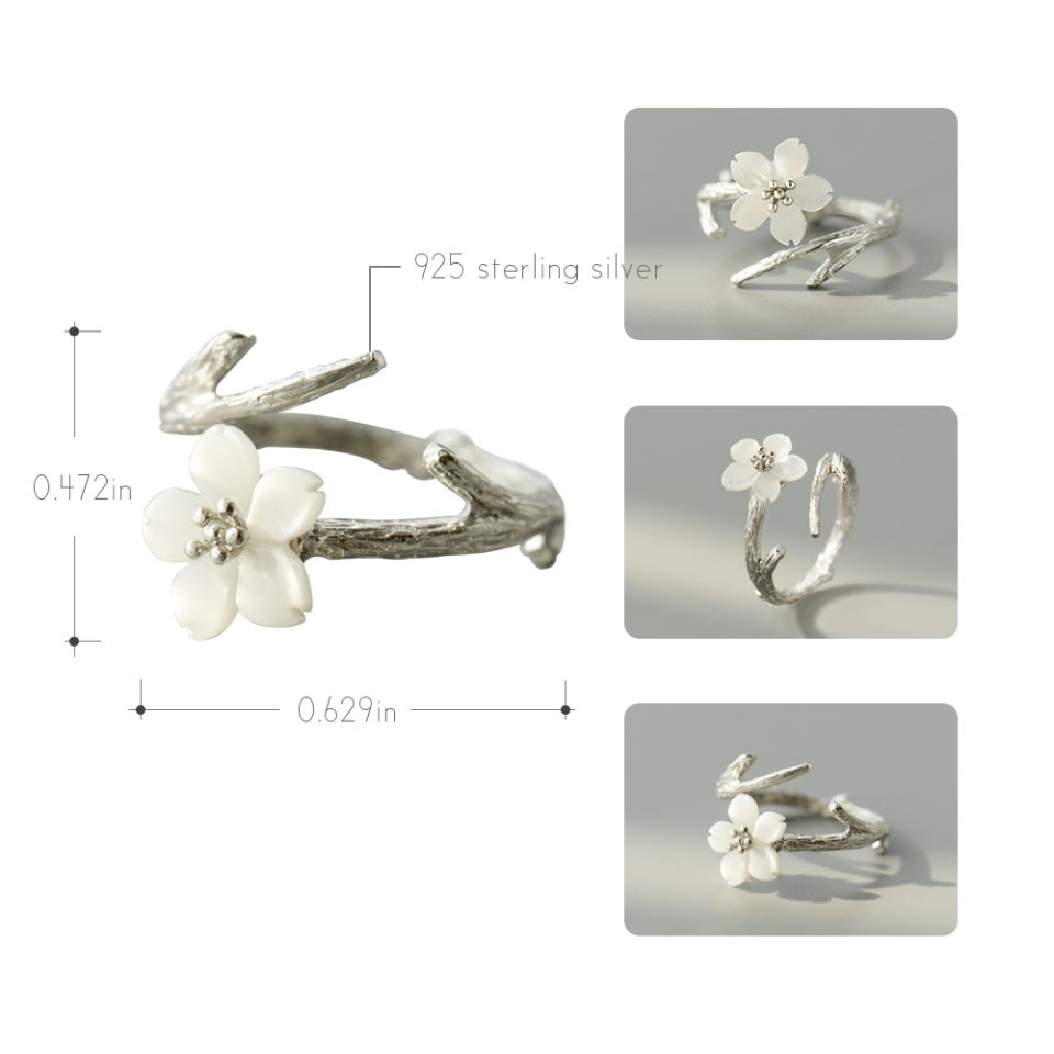White Cherry Ring Thaya White Cherry Blossom Silver Ring s925 Silver Natural Pearl Shell Flower Branch Rings for Women 3 7e233fba