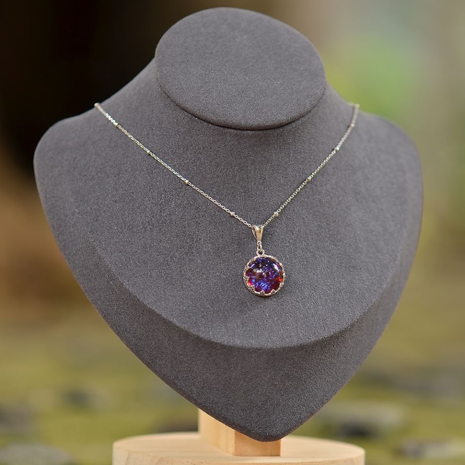 Dragon's Breath Necklace 3 Dragon's Breath Necklace MosDream Dragon s Breath Pendant Necklace Fire Opal Round Cabochon 13mm Vintage Elegant Gift for Women 21 7fc08294