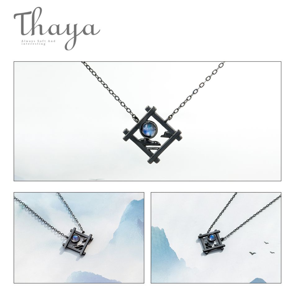 Endless Night Necklace Thaya Endless Night Blue Natrual Moonstone Pendant Necklace s925 Silver Sky Window Cloud Mysterious Black Jewelry 1 8fe61c2d