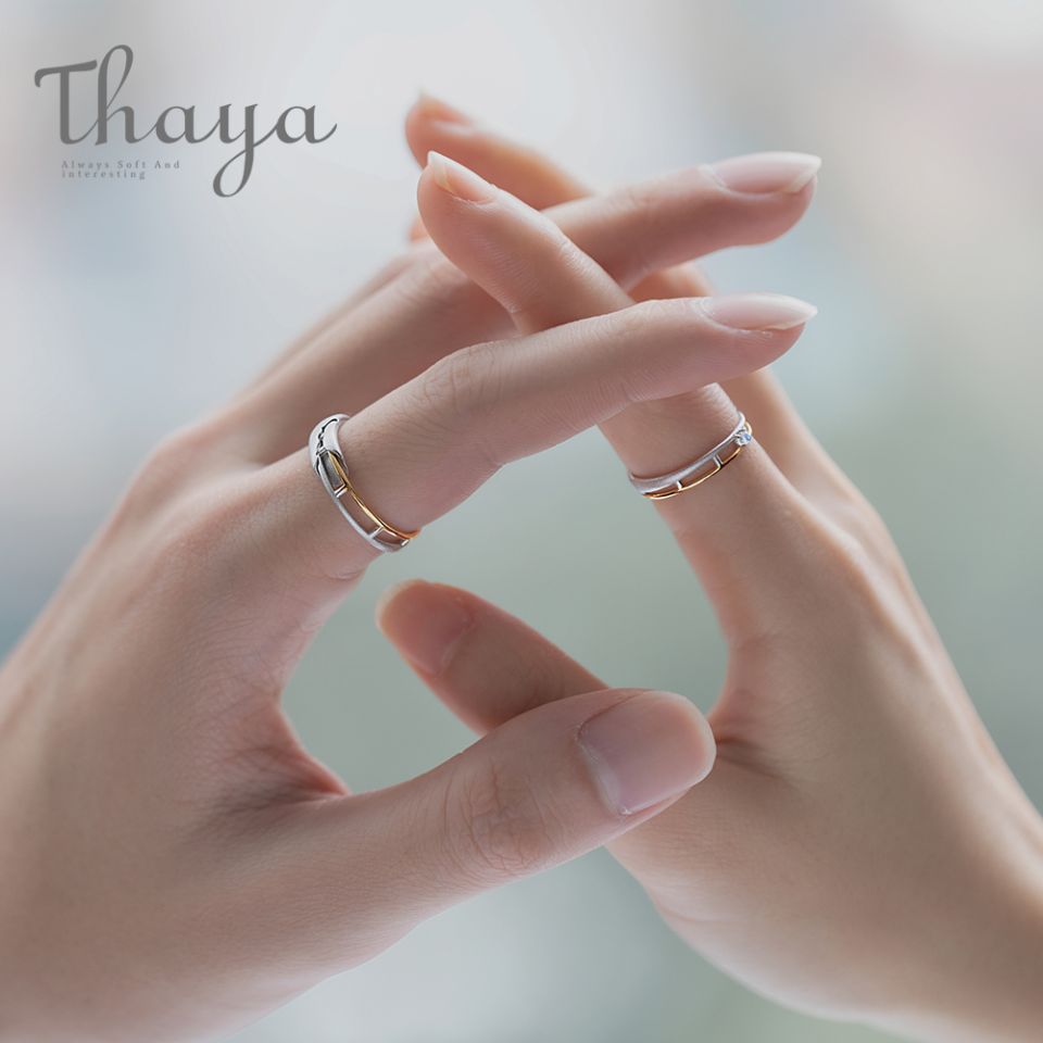Train Rail Design Lover Rings Thaya Train Rail Design Moonstone Lover Rings Gold and Hollow 925 Silver Eleglant Jewelry for Women 1 91ef2dda