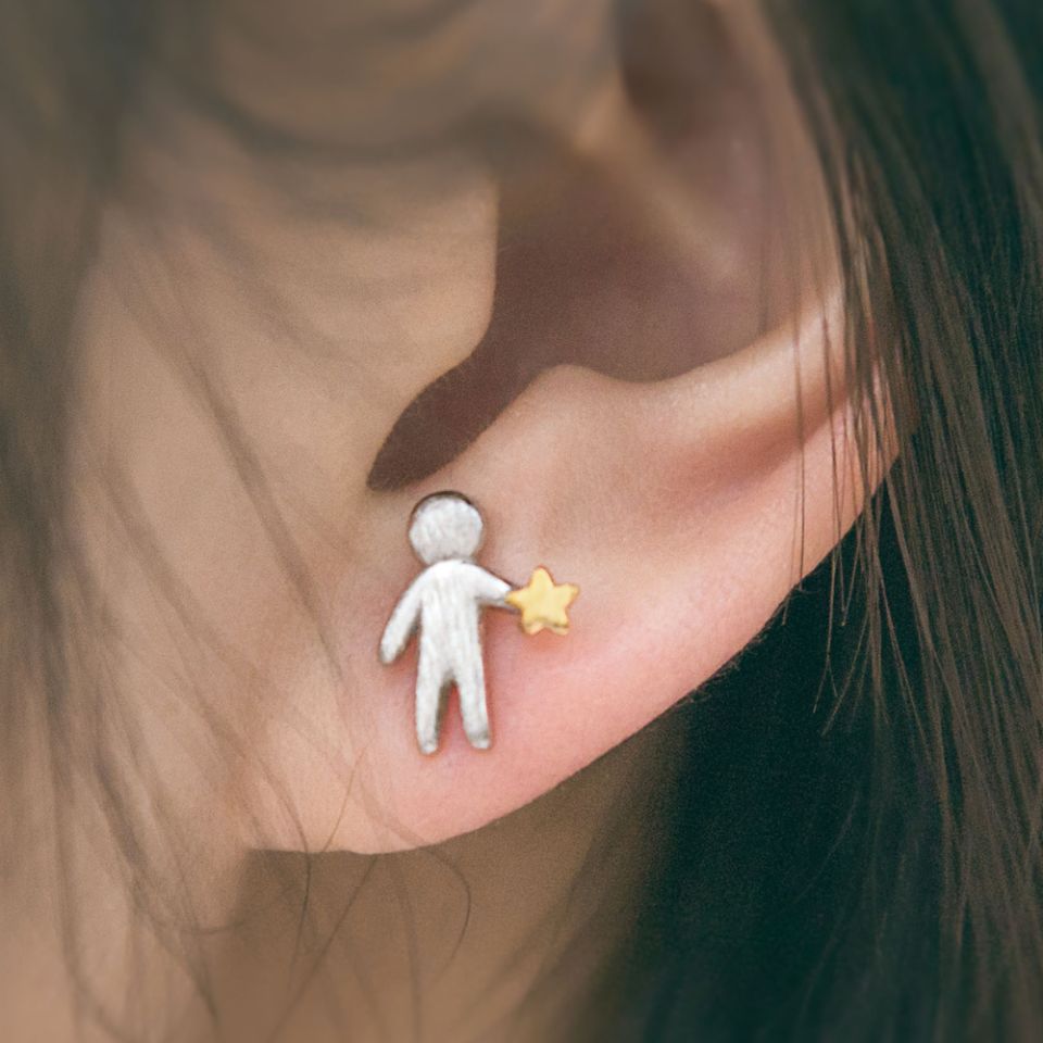 Picking Gold Stars For You Earrings Thaya Picking Gold Stars for You Design Stud Earrings s925 Silver Asymmetry Figure Earring for Women 3 993be4e3