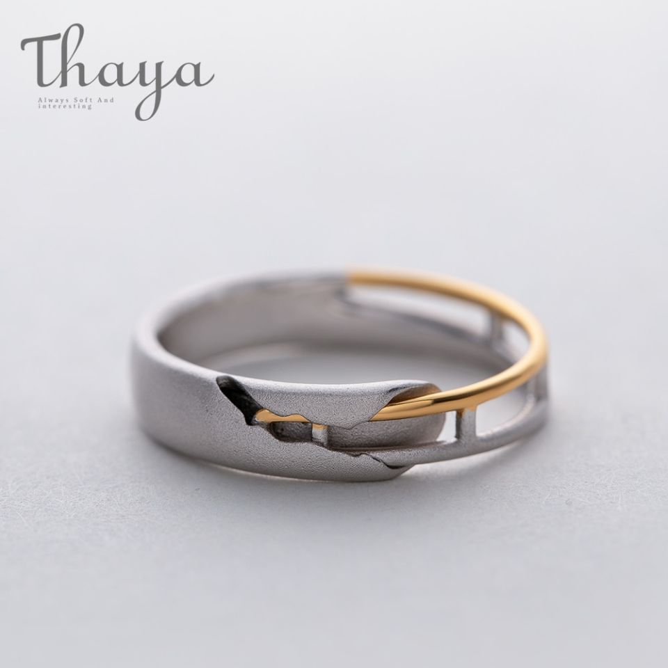 Train Rail Design Lover Rings Thaya Train Rail Design Moonstone Lover Rings Gold and Hollow 925 Silver Eleglant Jewelry for Women 4 9b32c985
