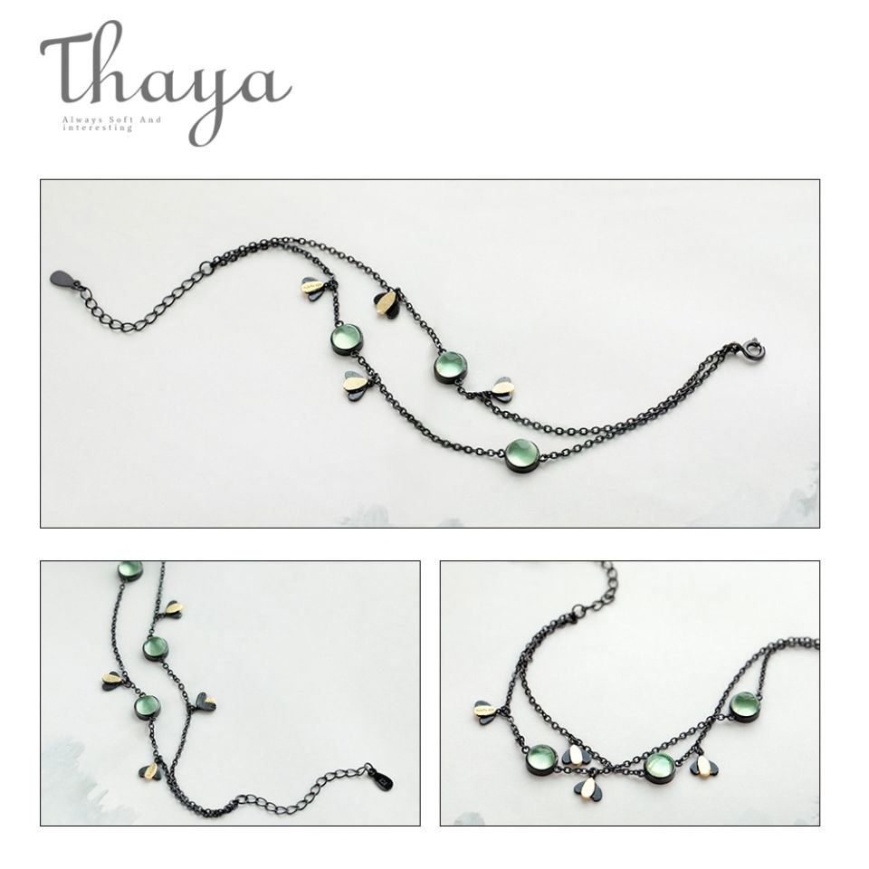 Fireflies Bracelet Thaya Firefly Bracelet s925 Silver Green Crystal Gemstone Black Chain Summer Night Jewelry for Women Guardian 13 ad1f6ec3