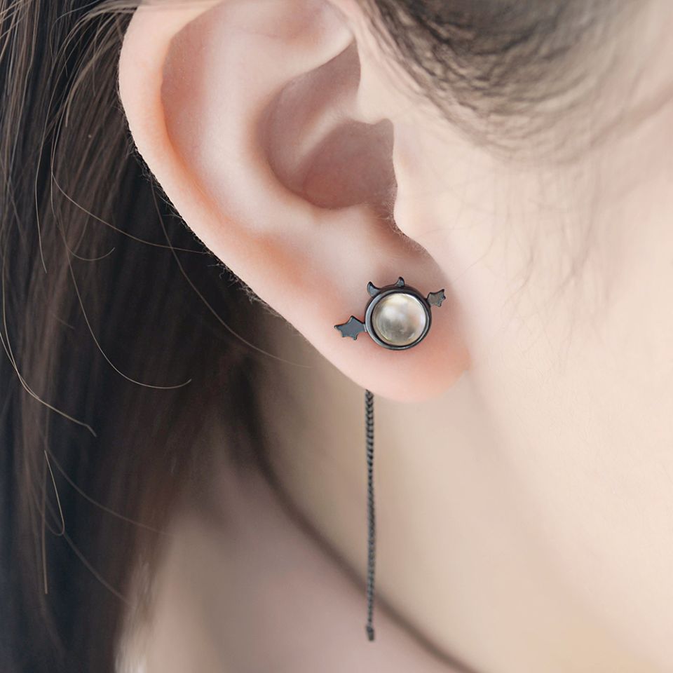 Devil Earrings Thaya Originals Little Devil s925 Sterling Silver Black Ear Stud female Ear Drop long tail Mini 2 b402faec