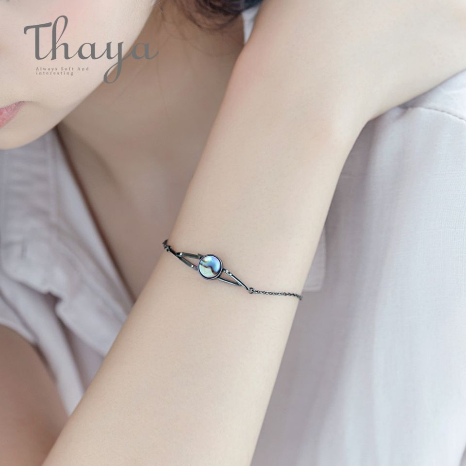 Milky Stars Bracelet Thaya Milky Stars Design Bracelet Natural Abalone Shell s925 Silver Black Bracelet with Halo Stone Jewelry 4 b73b3bec