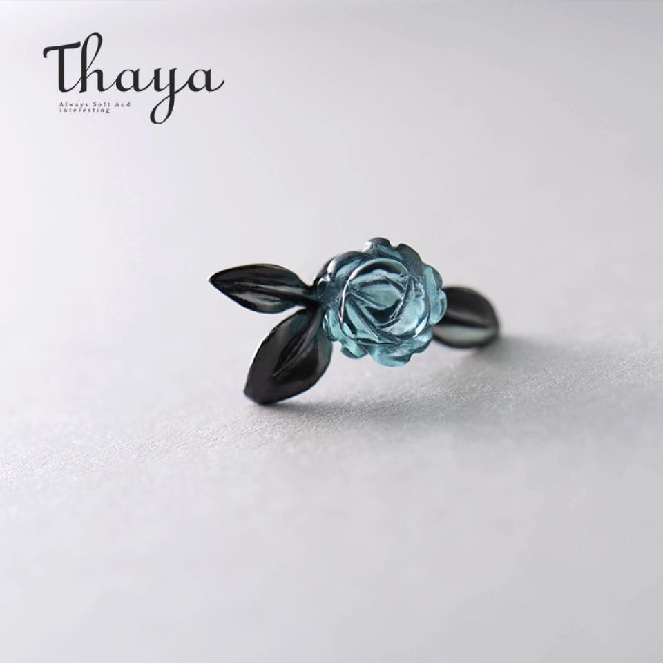 Thorn Rose Earrings 5 Thorn Rose Earrings Thaya s925 Silver Thorn Blue Crystal Rose Design Black Stud Earrings for Women Asymmetry Flower Earring 5 c21e8e19