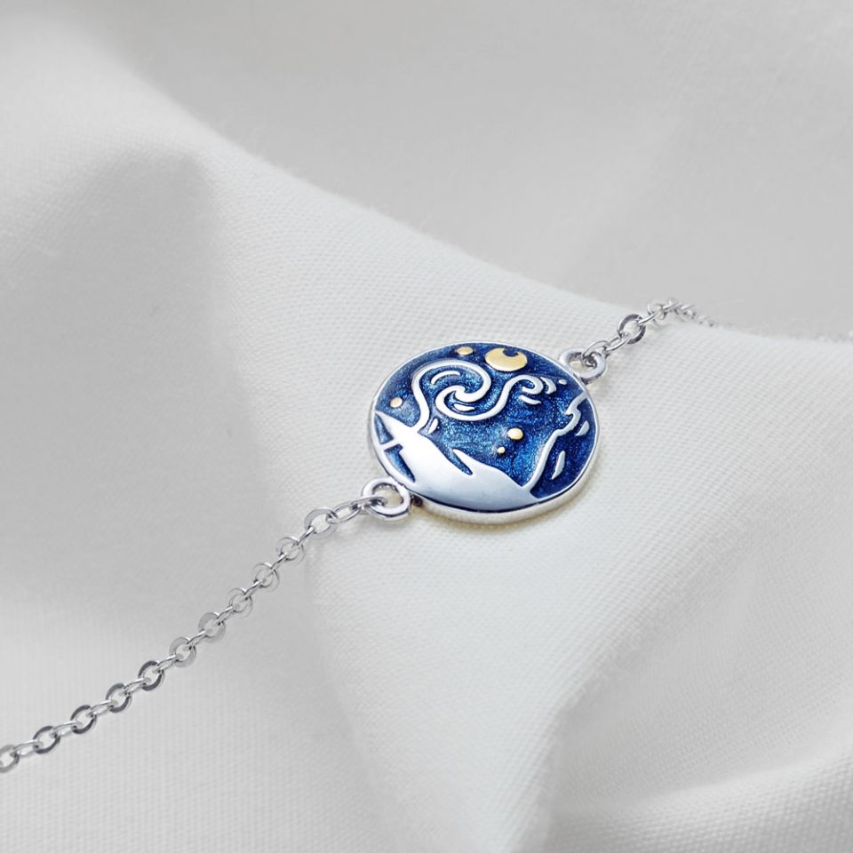Van Gogh's Starry Night Jewelry Set Thaya Van Gogh s Fine Jewelry Set Genuine s925 Silver Ring Enamel Necklace Bracelet Earrings Stud 3 c9544930