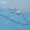 Pink Zircon Lotus Stud Dangle Earrings