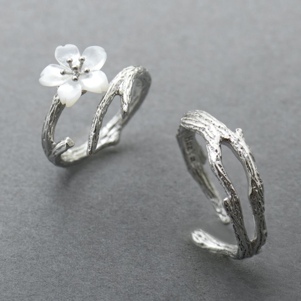 White Cherry Ring Thaya White Cherry Blossom Silver Ring s925 Silver Natural Pearl Shell Flower Branch Rings for Women 4 deb58211