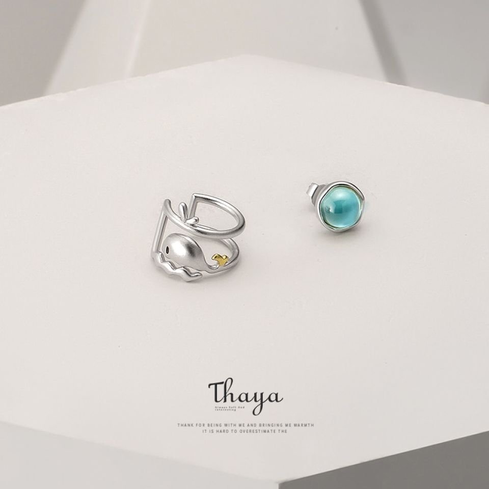 Asymmetric Blue Whale Sea Earrings Thaya Asymmetric Blue Whale Sea Earrings 925 sterling silver Earrings Original Design Jewelry for Women Fashion 2 f28bfeae