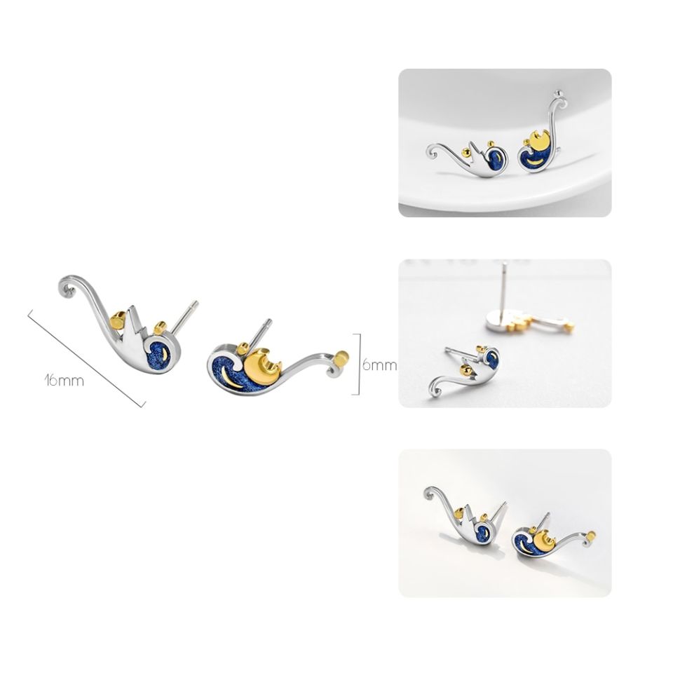 Starry Night Stud Earrings 2 Starry Night Stud Earrings Thaya 925 Silver Earrings Van Gogh s Glitter Gold Moon Star Stud Earrings Bohemian Vintage Enamel 2 f83739ae