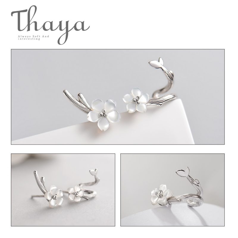 White Cherry Earrings Thaya blanco cereza s925 pendientes de plata flor redondo pendientes para mujer elegante joyer a fina 4
