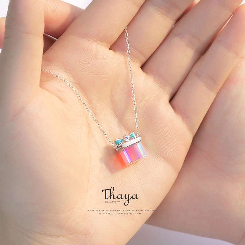 Gift With A Bow Necklace Thaya Color Light Bow Gift Necklace 925 Silver Bohemia Interesting Color Prism Necklace for Women Special 3