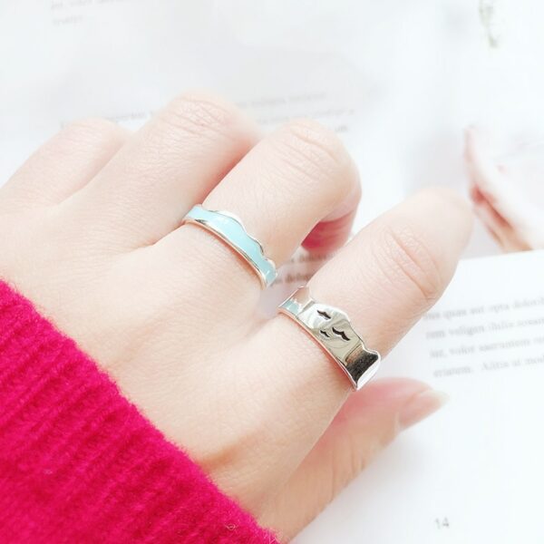 Seagull and Ocean Waves Enamel Couple Ring Set