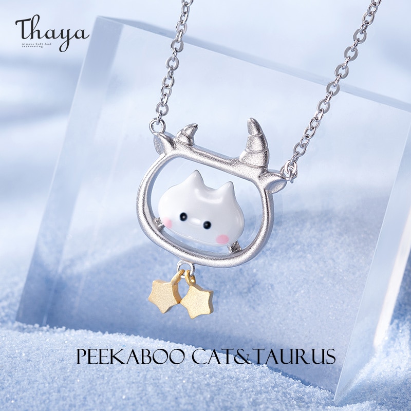 Taurus Peekaboo Cat Constellation Necklace H15ecdae699aa4f3e881716943762602dY