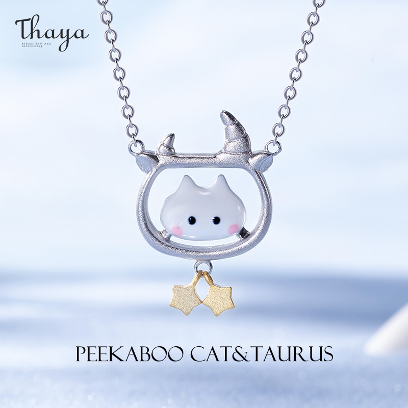 Taurus Peekaboo Cat Constellation Necklace H8fef99502fce4a3d94b71724f63e2d51u