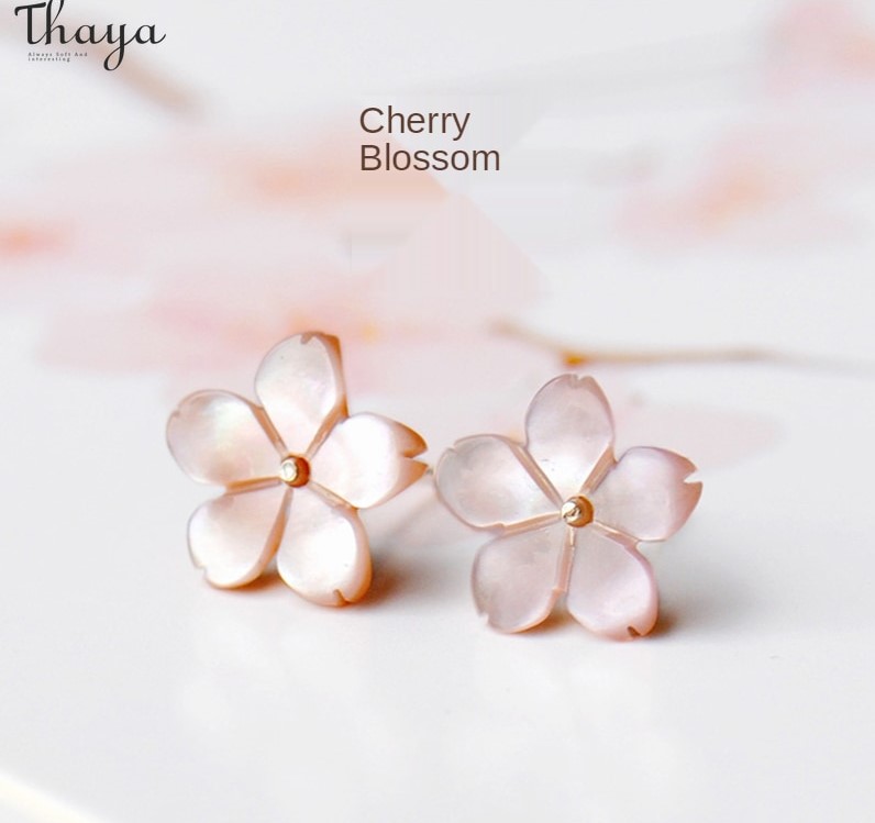 Pink Flower Earrings For Women, Delicate Cherry Blossom Stud Earrings No Piercings Pink Flower Clip On Earrings Sweet Pink Flower Pearl Earrings Cherry Blossom Floral Earrings Gifts For Women