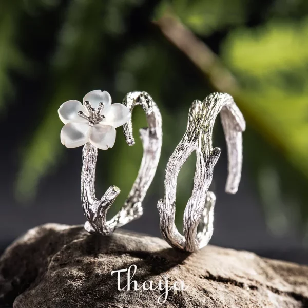 White Cherry Blossom Silver Ring