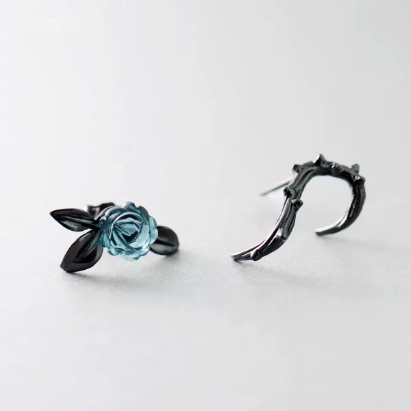 Thorn & Blue Crystal Rose Earrings