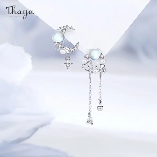 Blue Zircon & Moonstone Heart Earrings