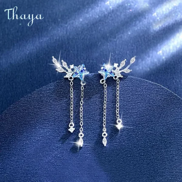 Starry Sky Blue Crystal Pendant Earrings