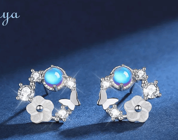 Silver Flower Moonstone Earrings