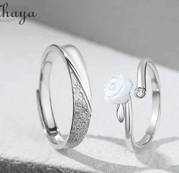 Elegant White Couple Rose Ring