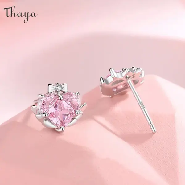 Heart Pink Crystal Stud Earrings