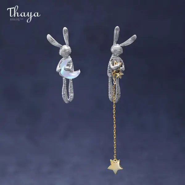 Moon Bunny Asymmetrical Earrings